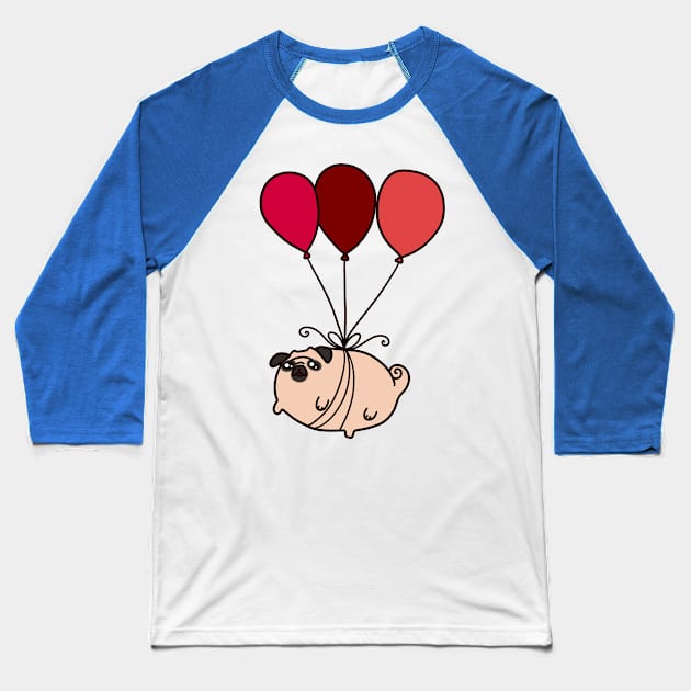 Balloon Pug Baseball T-Shirt by saradaboru